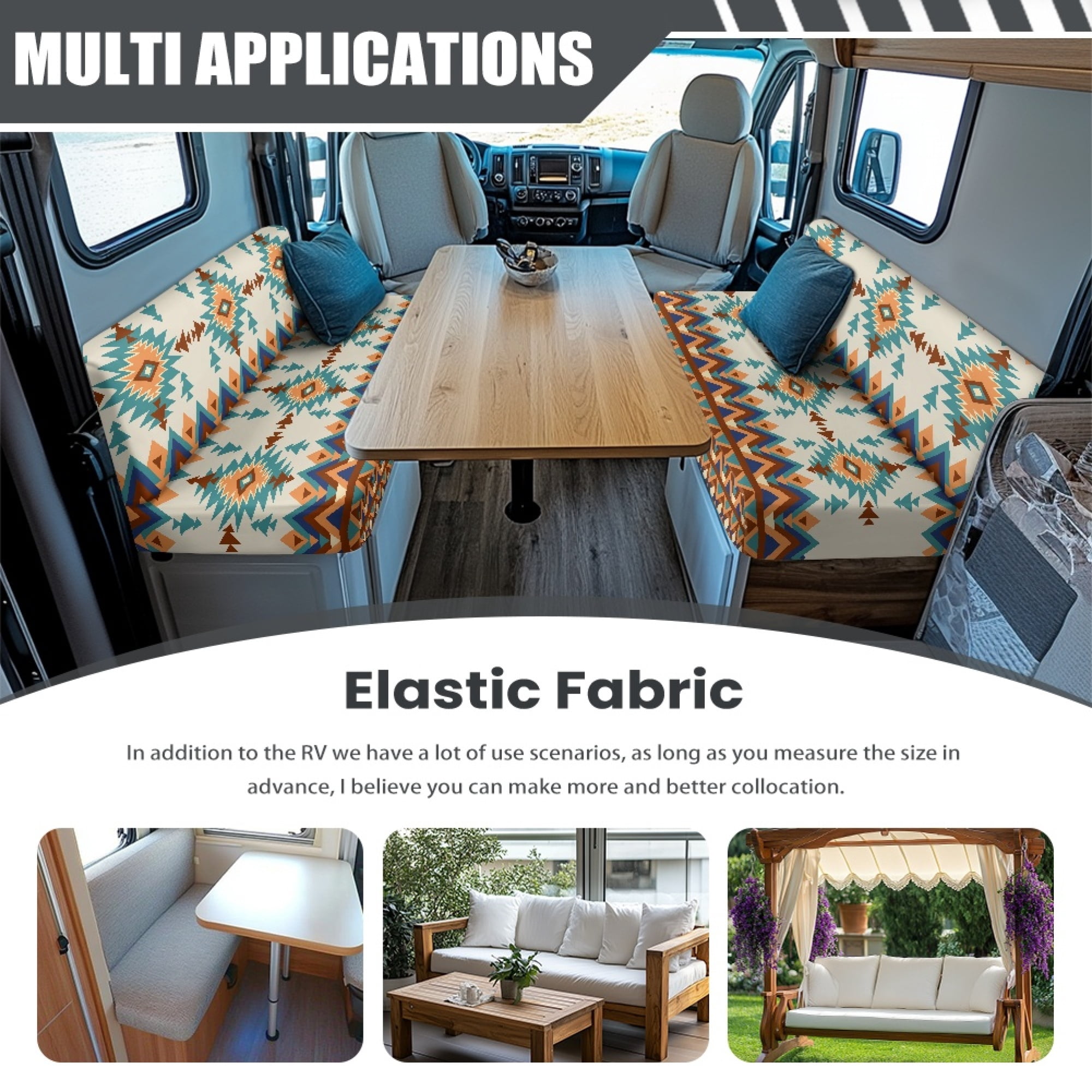 Yuyamidu Aztec African Tribal RV Dinette Cushion Covers Stretchy Loveseat Slipcovers for Travel Trailer Couch 2 Pack Soft RV Cushion Covers Camper Accessories