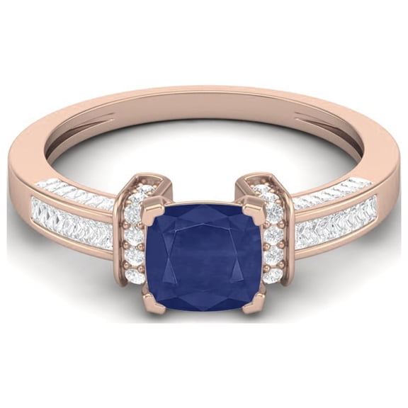 2.03 Cts Cushion Blue Sapphire Art Deco Shank 925 Sterling Silver Rose Vermeil Mother's Day Gift Ring