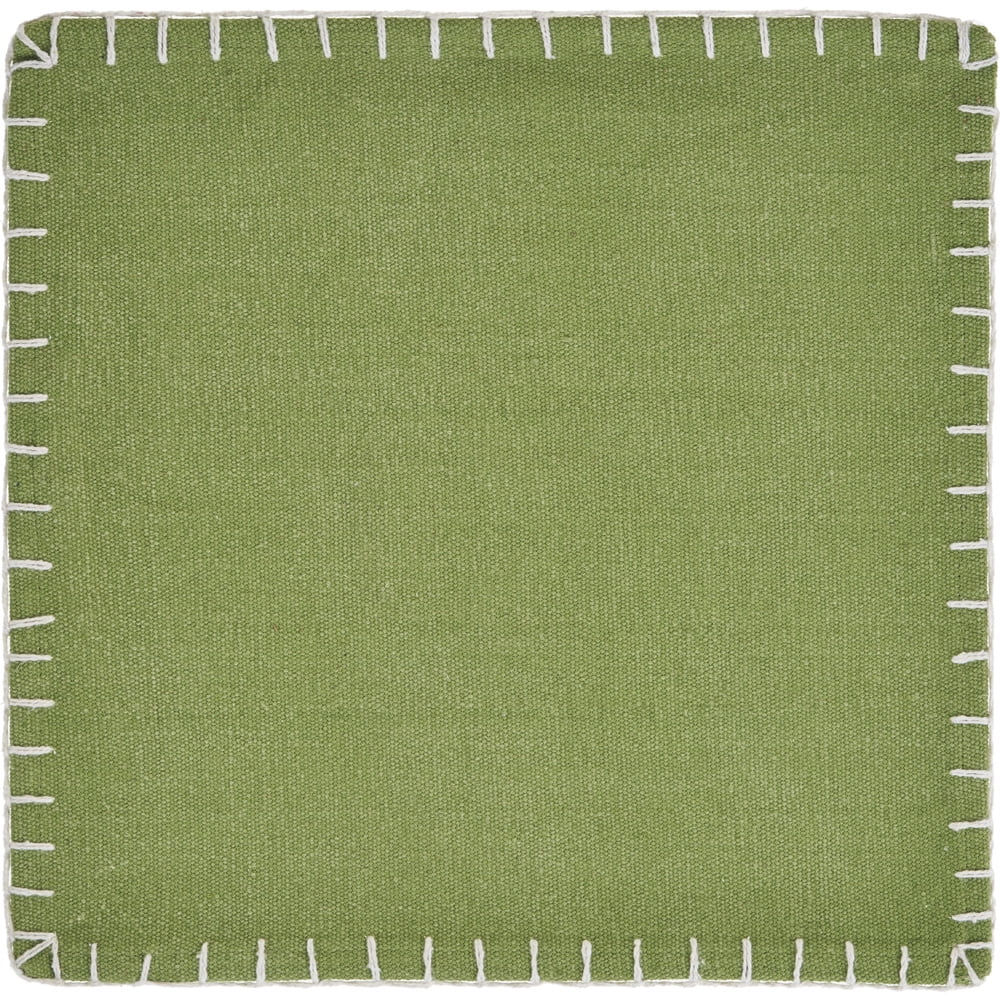 Ox Bay Ripple Set of 4 Cotton Place Mat, Green Stitch Bordered