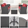 thumbnail image 6 of 4 Piece Outdoor Patio Furniture Sets All Weather Outdoor Sofa PE Garden Furniture Wicker Rattan Patio Conversation Set with Coffee Table, Red Cushion, 6 of 14