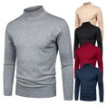 thumbnail image 2 of Suéter ajustado de cuello alto medio de color sólido para hombre, camisa informal coreana para hombre, 2 of 6