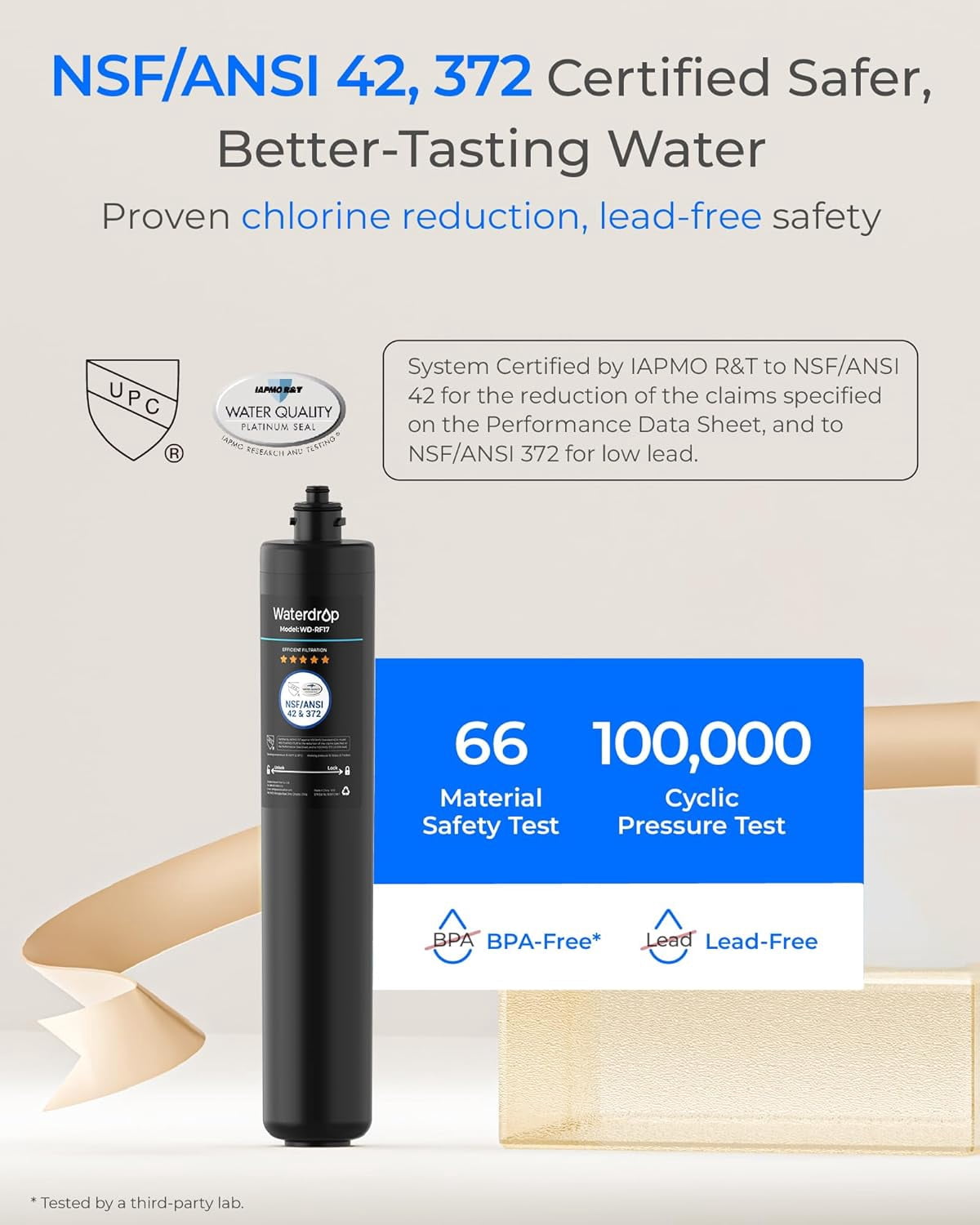 Waterdrop RF17 Replacement Filter Cartridge for 17UA/17UB Under Sink Water Filter, Reduces PFAS, PFOA/PFOS, Lead, Chlorine, Bad Taste & Odor, NSF/ANSI 42 Certified, 24K Gallons High Capacity