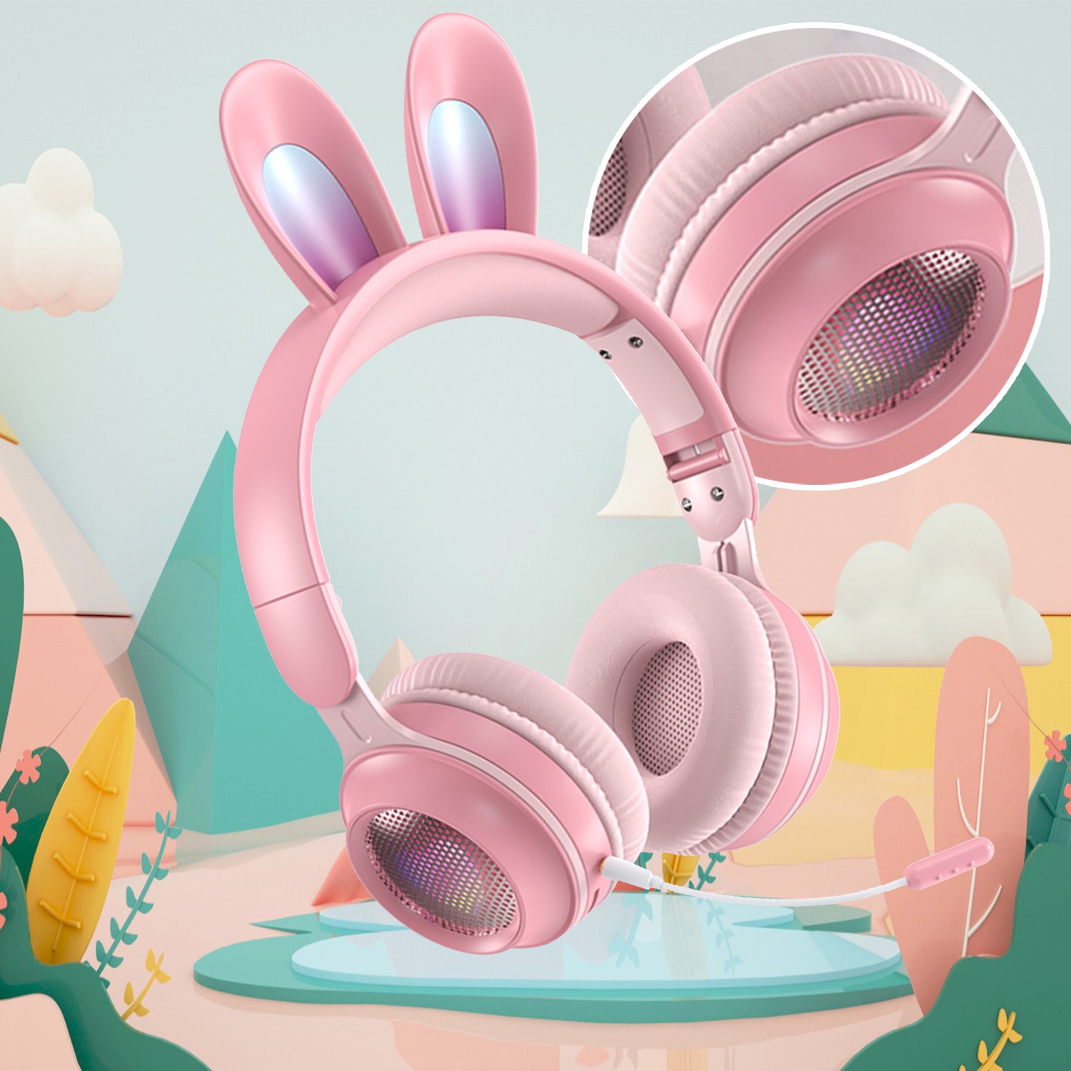 KE01 Rabbit Ears Wireless Headphones Luminous Extension WheatS Cute Girls Children Bluetooth