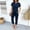 Blue, variant on Ribbed Drawstring Waist Jumpsuit for Women Casual Round Neck Vintage Jogger Pants with Side Pockets Brown XXXL
