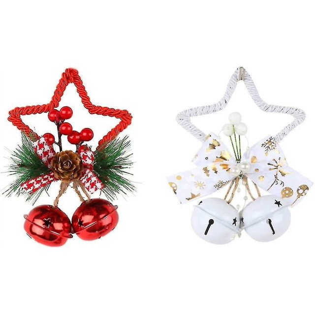 Colgante de campanas de Navidad, colgante de estrella para árbol de Navidad, decoración de armario (rojo + blanco, 2 uds.)