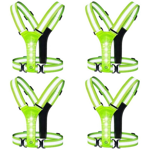 4X Chaleco Reflectante LED para Correr, Equipo de Seguridad para Correr EláStico Ajustable Chaleco con Luz LED para Correr, Caminar, Andar en Bicicleta