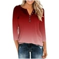 thumbnail image 5 of ZUKMRJPC Women's Casual 3/4 Sleeve T Shirts Gradient Color Button V Neck Tunic Shirts Loose Fit Comfortable Cotton Basic Tee Tops, 5 of 9