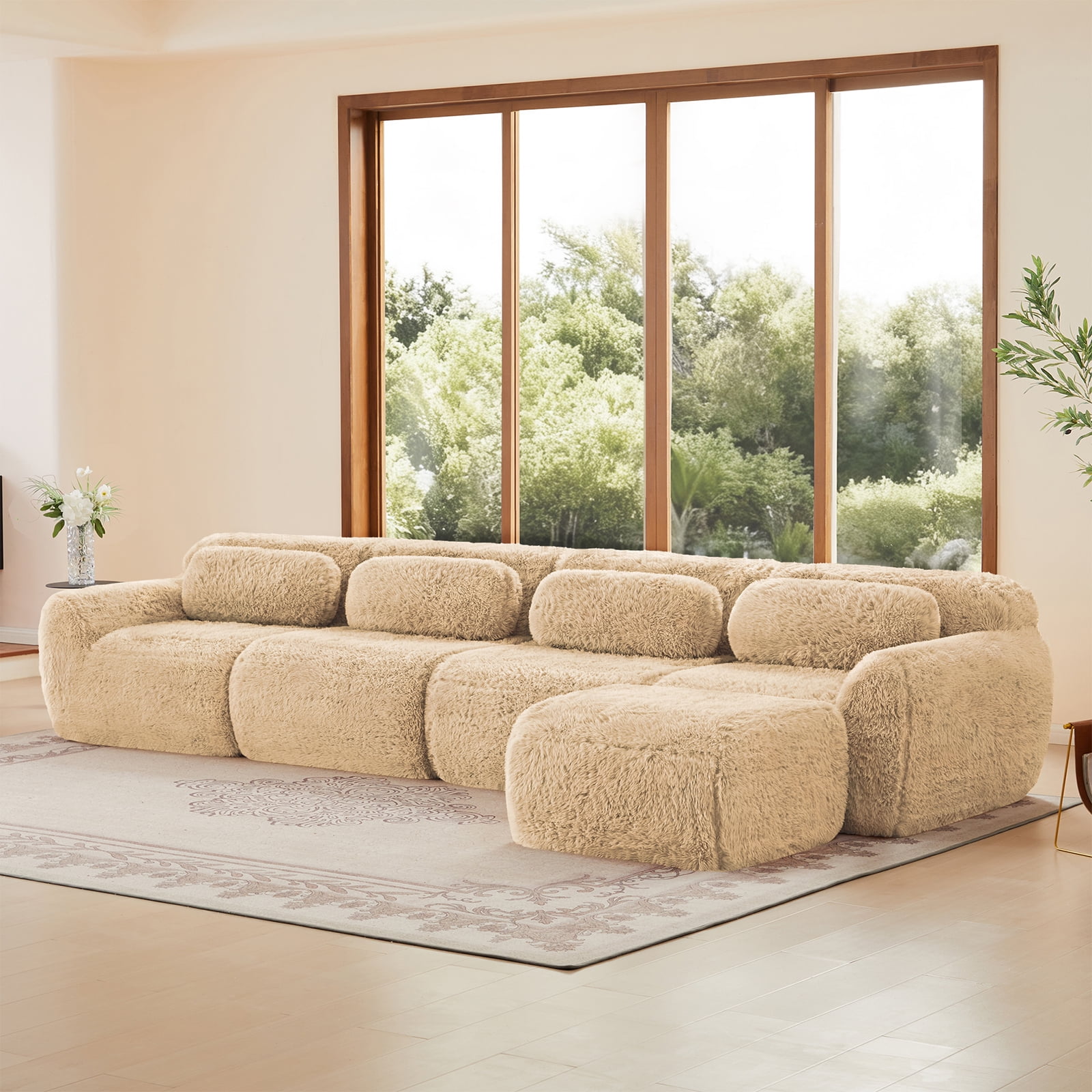 ZenNook Plush Cloud Ottoman for Modular Sectional, Comfy Compressed Footrest Stool, Fluffy Boneless Floor Ottoman for Living Room, Soft Plush Cushion Seat, No Assembly (Camel)