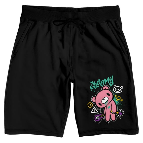 Gloomy Bear holding broken guitar Gloomy graffiti name paint spray icon on Black Adult lounge shorts-Small