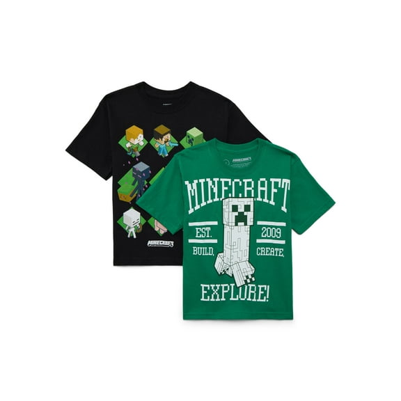 Minecraft Boys Graphic Tee with Short Sleeves, 2-Pack, Sizes XS-2XL