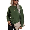 thumbnail image 1 of Suéter de cuello redondo anudado de color verde liso de manga larga para mujer para citas, trabajo y compras, talla M, 1 of 8