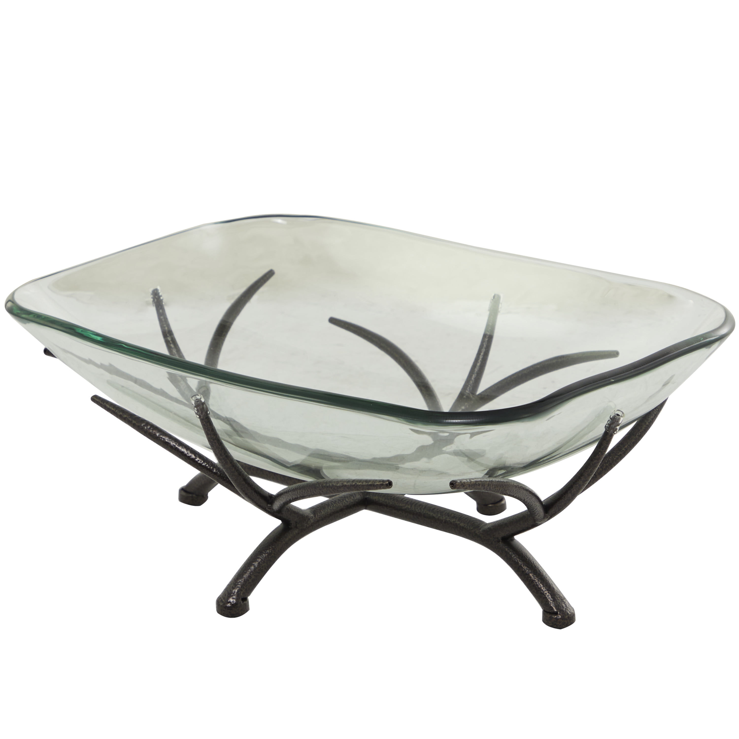 DecMode 19" x 8" Clear Glass Kitchen Serving Bowl with Black Metal Branch Stand, 1-Piece