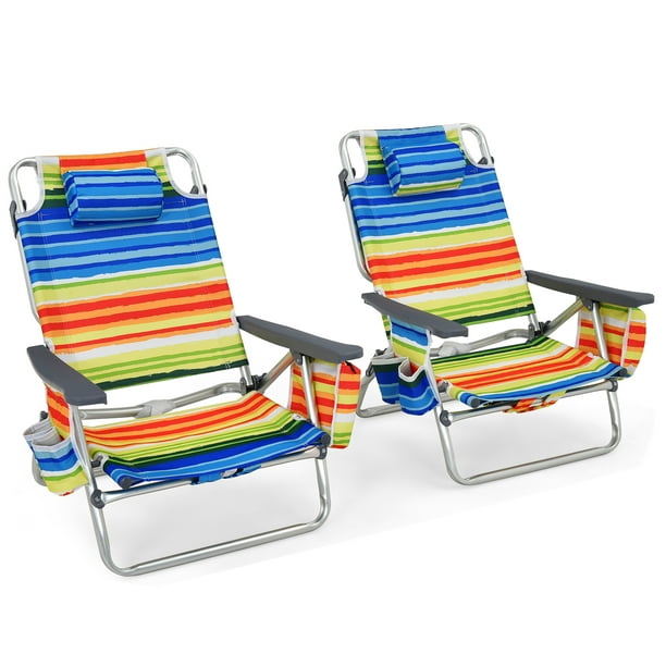 Patiojoy 2 Pack de Chaise de Plage Pliante Chaise de Randonnée Portable avec Porte-Gobelet Sac de Rangement pour Extérieur Jaune