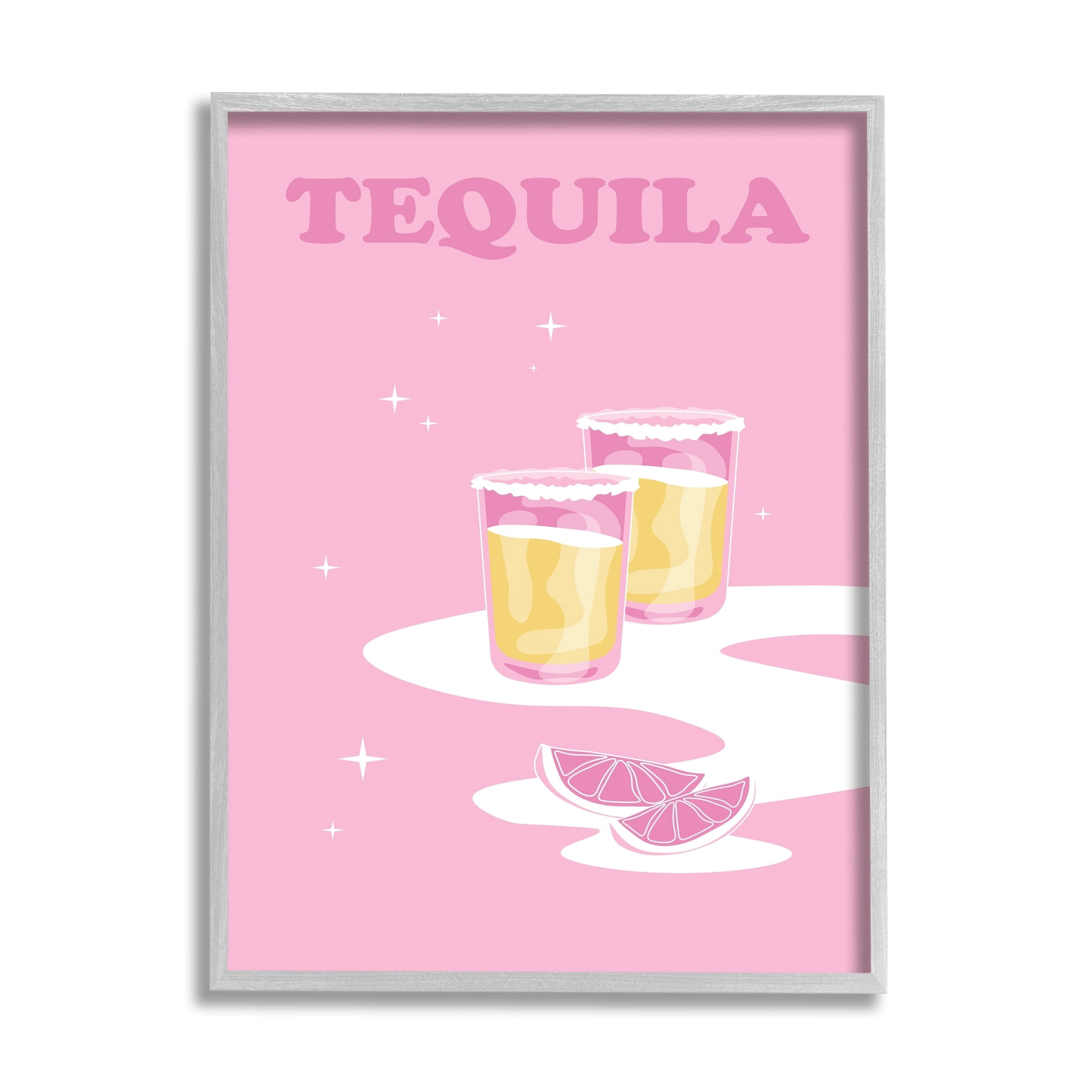 Stupell Industries Bold Pink Tequila Shots Kitchen Cocktail Typography Graphic Art Gray Framed Art Print Wall Art, Design by Birch&Ink