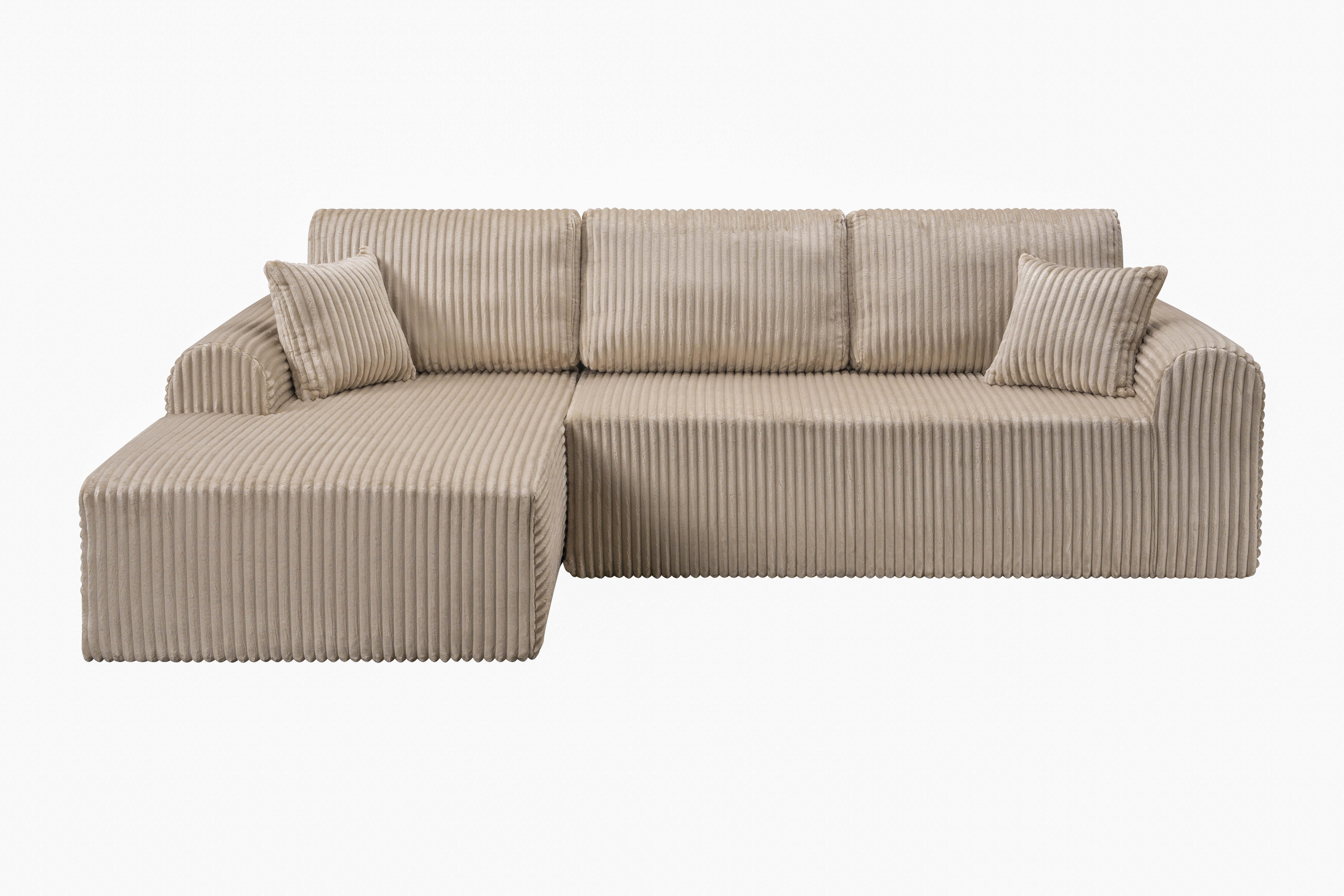 Shikeyi 109" Cloud Modular Sectional Sofa Couch with L-Shape Chaise,Modern Minimalist Upholstered Boneless Couches for Living Room Bedroom, Camel