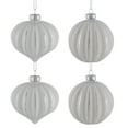 thumbnail image 2 of Northlight Striped Ball and Onion Glass Christmas Ornaments - 3" (80mm) - White and Silver  - 4ct, 2 of 7