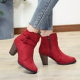 thumbnail image 4 of Women's Mid Calf Boots Retro Heel On Booties Comfortable Sole Casual Daily Wear Travel Dating Outfits,Color:Red,Size:5.5, 4 of 9