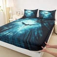 thumbnail image 4 of Feelyou Forest Flying Dragon Bed Sheets for Men Women Kids, Gothic Woodland Wildlife King Sheets, Cyan, 4pcs, 4 of 5