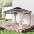 thumbnail image 3 of Outsunny Pavillon à Toit Rigide à Double Toit 10 Pieds x 12 Pieds avec Rideaux, Beige, 3 of 10
