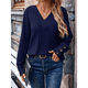 thumbnail image 5 of Camisas Tipo Túnica de Punto con Cuello en V, Larga y Botones Decorativos, Informales, Lisas, Suaves para Mujer Azul Marino L, 5 of 9