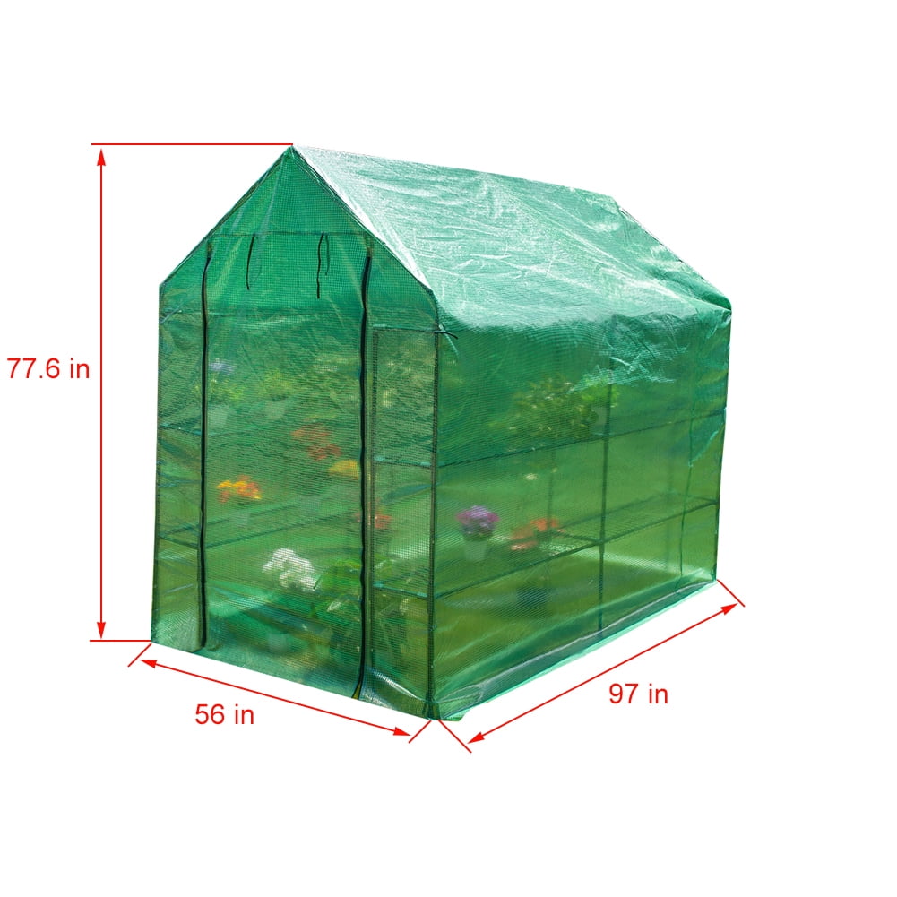Sundale Outdoor Gardening Large 4 Tier 12 Shelf Hot Green House with PE Cover and Zipper Door, Waterproof Walk in Plant Green House, UV Protection, Insect Prevention, 97"(L) x 56"(W) x 77.6"(H)