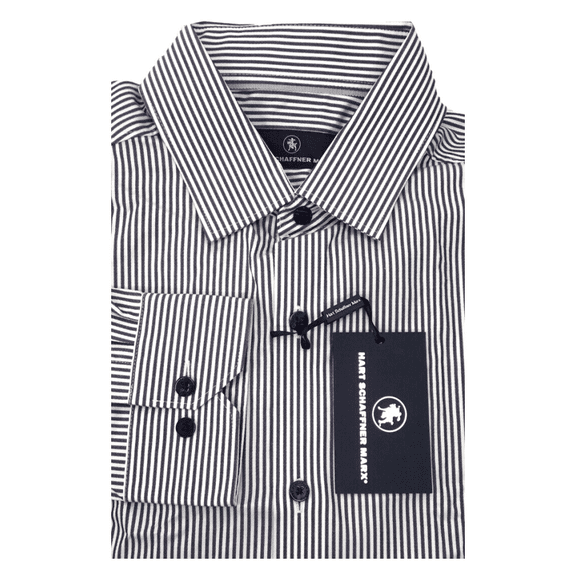 $98.50 Hart Schaffner Marx Men's Striped Long Sleeve Shirt Cotton Ink Blue S