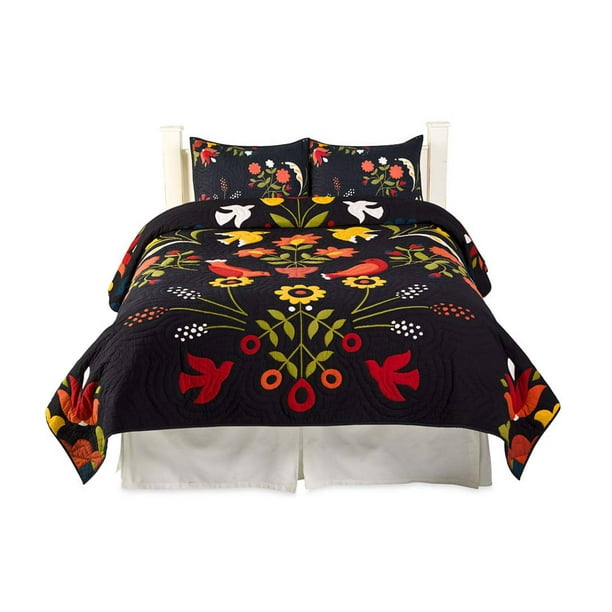 Ansley Cotton Quilt Set with Folk Art Color Palette, King Size