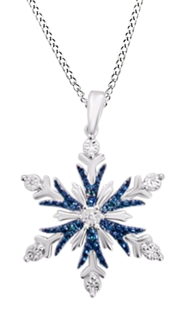 Blue & White Natural Diamond Accent Snowflake Pendant Necklace in 14K