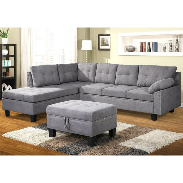 SEGMART 104.7"x88.6"x35" Modern Sectional Velvet Fabric Sofa, Contemporary 3Piece Sectional