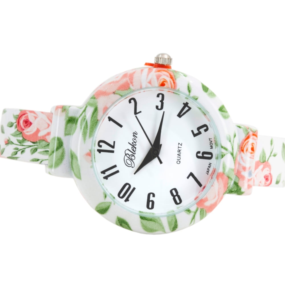 Blekon Collections Women’s Cuff Bangle Watch – Elegant Flower Design Bracelet Timepiece, Fashion Jewelry Wristwatch for Ladies, Stylish Dress Gift, Multiple Design Options