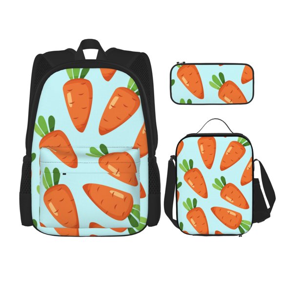 Balery Cartoon Carrot Mochila escolar 3 en 1 para niños: mochila resistente con lonchera térmica y estuche para lápices. Mochila escolar para niños y niñas.