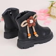 thumbnail image 4 of Girls Ankle Boots Cute Knit Flower Bowtie Platform Lug Sole Zipper Short Booties Trendy Stitching Leather Round Toe Kids Chelsea Boots 3 Big Kid Black, 4 of 6