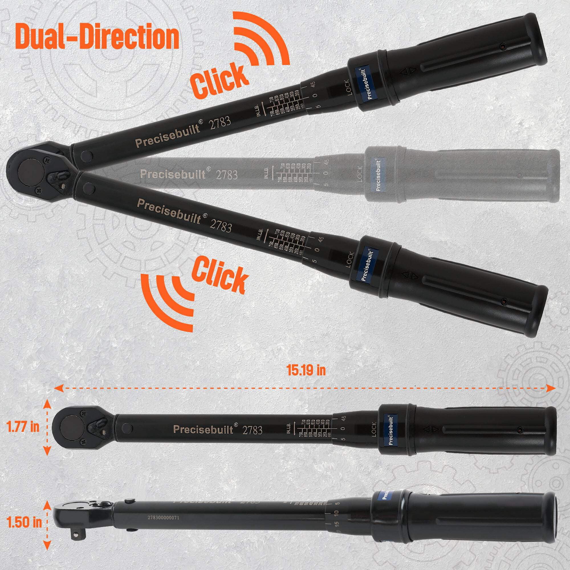 Precisebuilt 3/8" Drive 150-750 in-lb Click Tech Torque Wrench