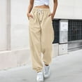 thumbnail image 2 of ManxiVoo Womens High Waisted Wide Leg Joggers with Pockets Comfortable Workout Trousers L Size Beige, 2 of 8