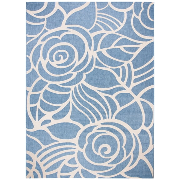 SAFAVIEH Courtyard Chester Floral Indoor/Outdoor Area Rug, Blue/Beige, 8' x 11'