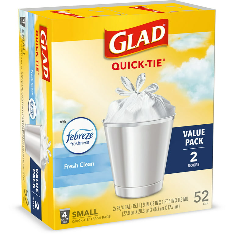 Glad Quick-Tie Fresh Clean Small Trash Bags Value Pack, 2 pack, 52