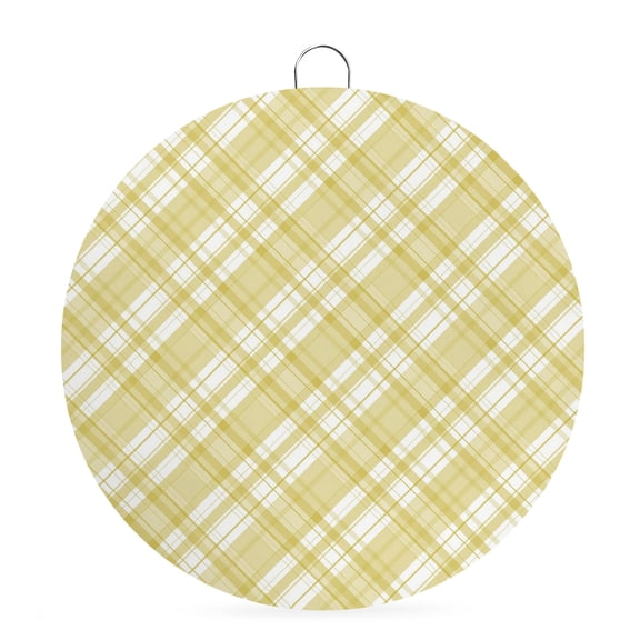 Welcome Sign for Front Door, Yellow Plaid Round Metal Wall Art Wreaths, White Stripes Modern Grids Geometric Outdoor Indoor Wall Hanging Sign for Porch Decor Housewarming Gifts 7.9 Inch