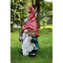 Hi-Line Gifts Gnome with Sign Outdoor Garden Statue - 14"