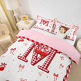 thumbnail image 3 of jejeloiu Ribbon Bow Duvet Cover Set For Girls,Red 3D Cartoon Initial Letter M Bedding Full For Kids,Pink Reversible,3 Pieces(No Comforter), 3 of 6