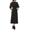thumbnail image 3 of INSPIRE CHIC Deep V Neck Women's Short Sleeve a Line Swing Flared Midi Dress Black S, 3 of 5