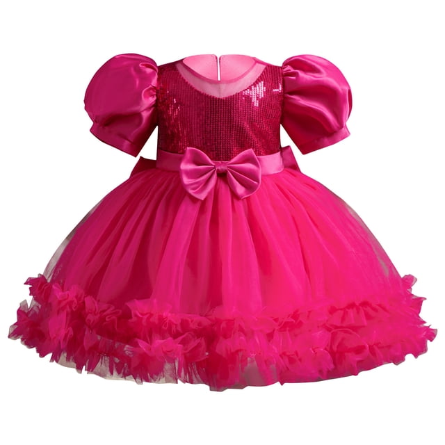 FAIWAD Robes de Princesse pour Bébés Filles, Robe Mignonne à Manches Courtes en Dentelle Brodée pour Tout-Petits et Bébés, Robe de Mariage pour Enfants