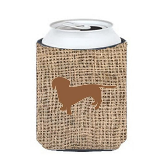 Dachshund Burlap And Brown Can Or Bottle  Hugger