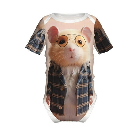 

Adobk Cute Mouse In Glasses Print Baby Climbing Clothes Jumpsuit Rompers Classic Rompers Child Short sleeve Bodysuits-12 Months