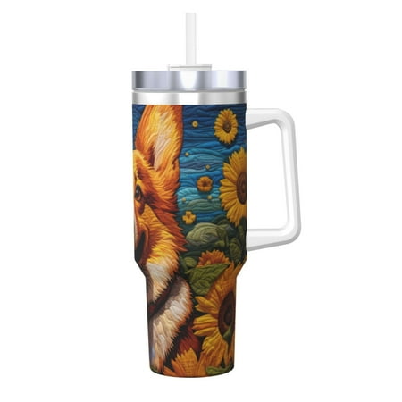 

Sikiie Artistic Sunflower Corgi Insulated Stainless Water Bottle Lid Travel Mug Cup Insulated Tumblers Cup 40oz Ice Bully With Handle