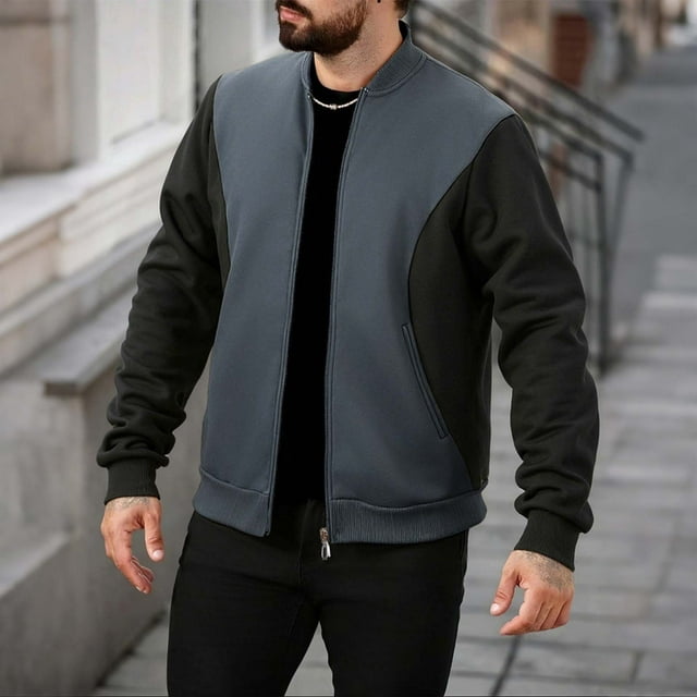 pstuiky camisa de manga larga para hombre, Chaqueta con capucha y cremallera alta de manga larga con bloques de color para hombre Tops de talla grande para hombre s