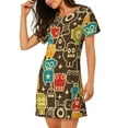 thumbnail image 2 of Gukieu Robot and Monsters Print Women's Nightgown, A-line Round Neck Short-sleeved Nightgown Pajamas Home Wear Suitable for Home and Outing, 2 of 6