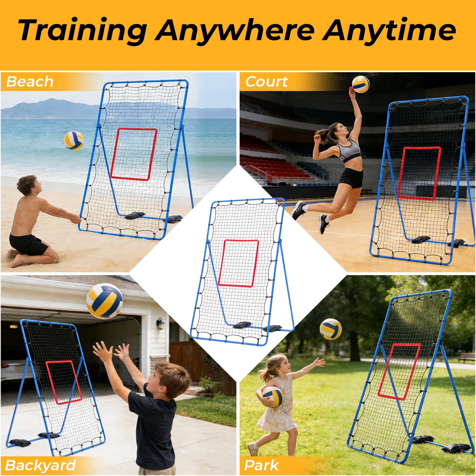CONCETTA Volleyball Rebounder Net, Adjustable Angle Ball Return Equipment for Indoor Outdoor Use, Durable & Portable with Carry Bag