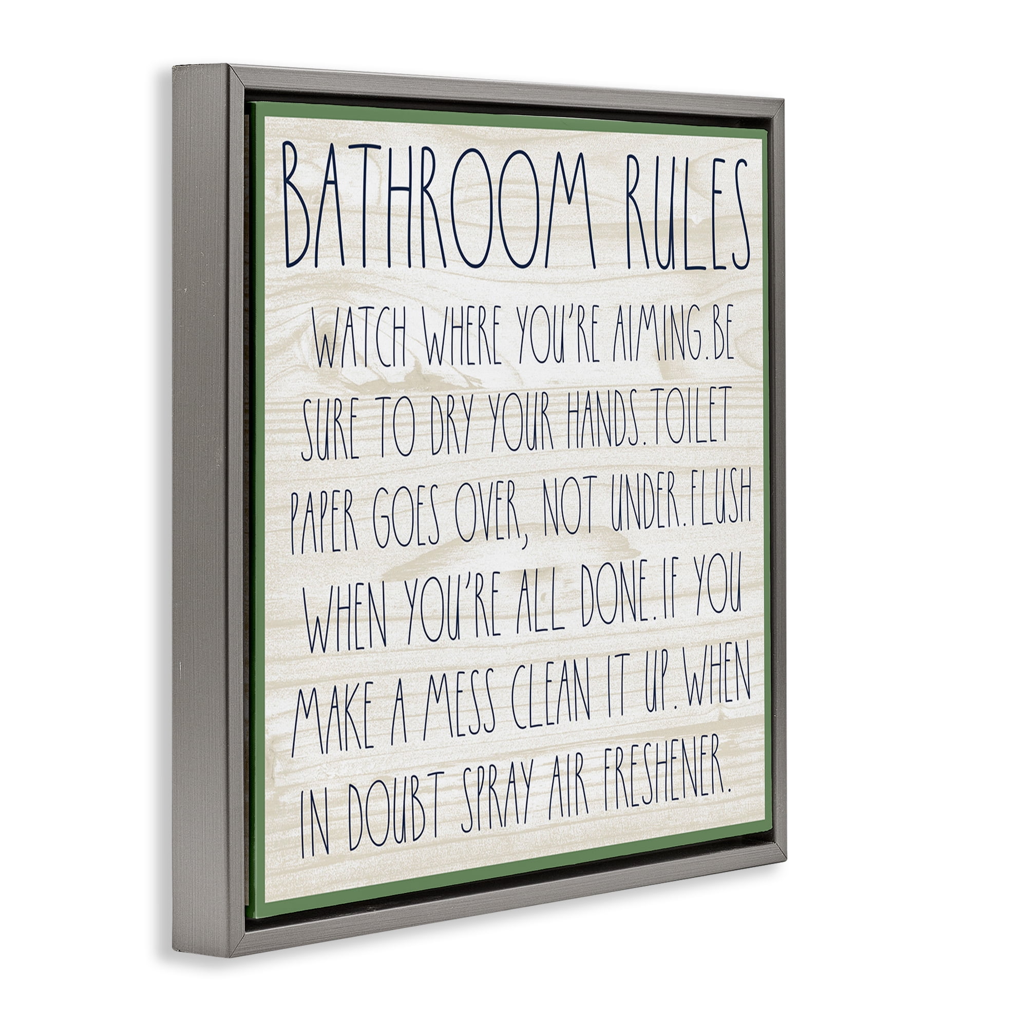 Stupell Industries Rustic Chic Bathroom Typography Painting Gray Floater Framed Canvas Art Print Wall Art, 18 x 18