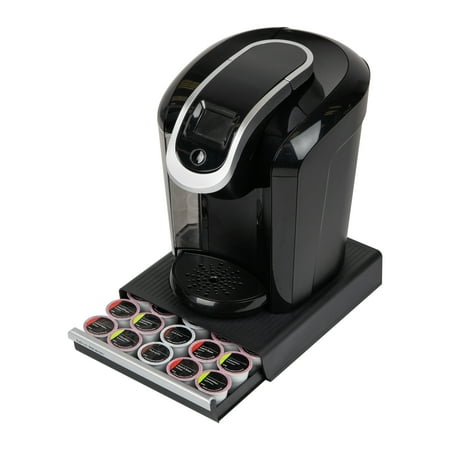 Mind Reader - Single Serve Coffee Pod Drawer, 30 Pod Capacity, Countertop Organizer, 10.5"L x 12.75"W x 2.5"H - Black/Silver