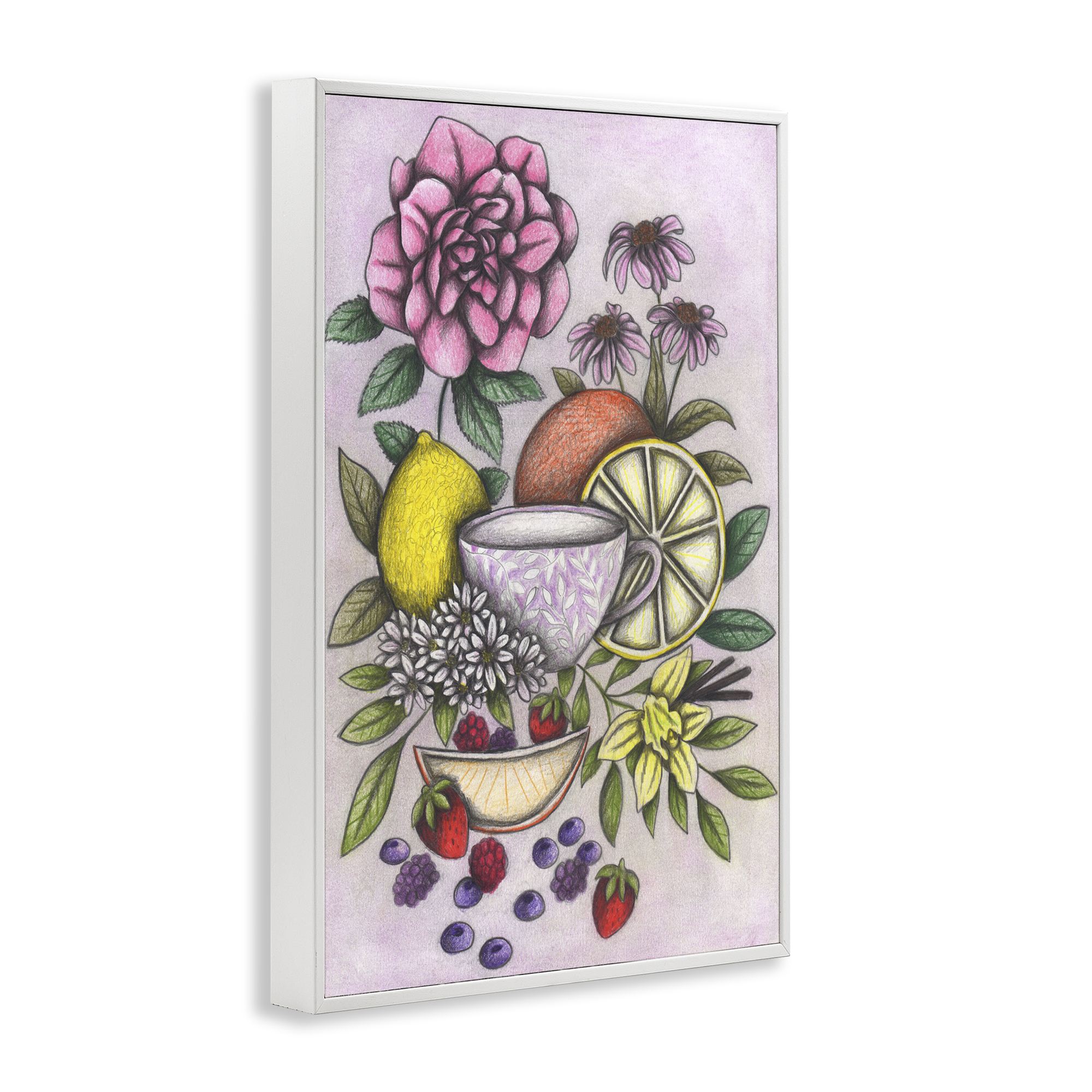 Rococo Tea with Fruits White Framed Giclee Art, design by Cecilia Battaini